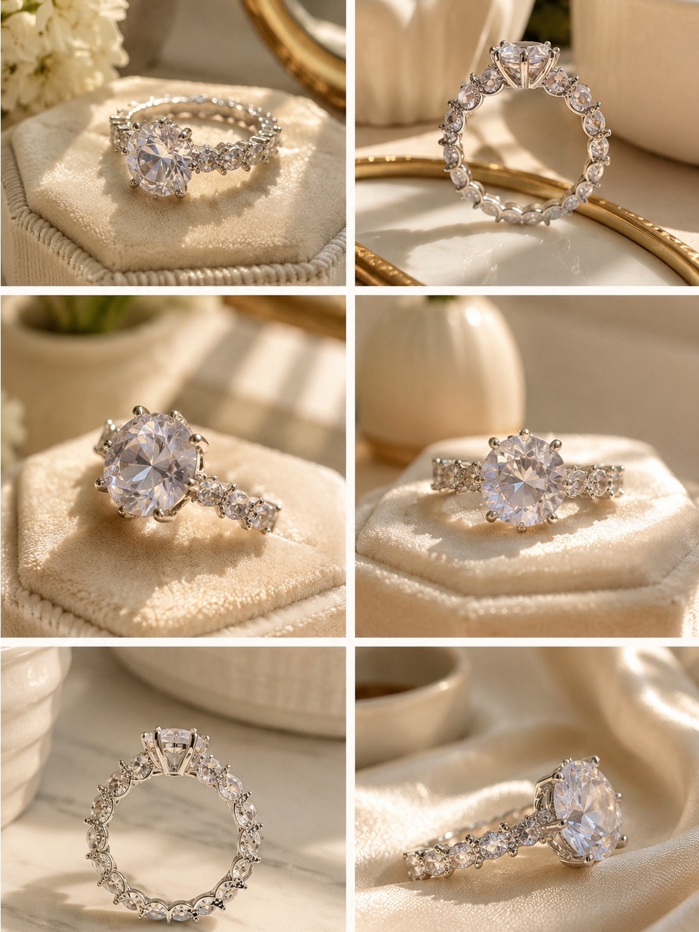 Silver Sparkling Cubic Zirconia Halo Engagement Ring - White